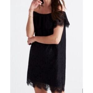 Madewell Black Dress Lace Dusk Off Shoulder Short Sleeveless Size 0
